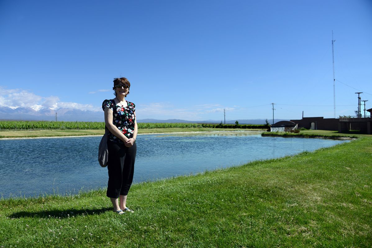 03-03 Charlotte Ryan Next To A Small Pond At Domaine Bousquet On Uco Valley Wine Tour Mendoza